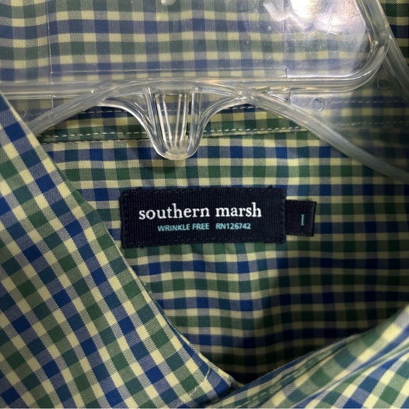Southern Marsh Wrinkle Free Plaid Blue Green Men Button Front Shirt Large - Picture 3 of 7